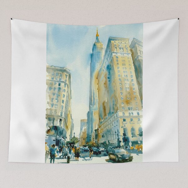 Item preview, Manhattan Boulevard – Watercolor Cityscape designed and sold by caracatita75.