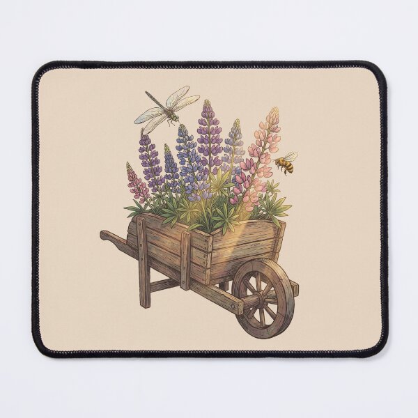 Item preview, Vintage Garden Wheelbarrow with Wildflowers Lupine and Insects designed and sold by MythicCotton.