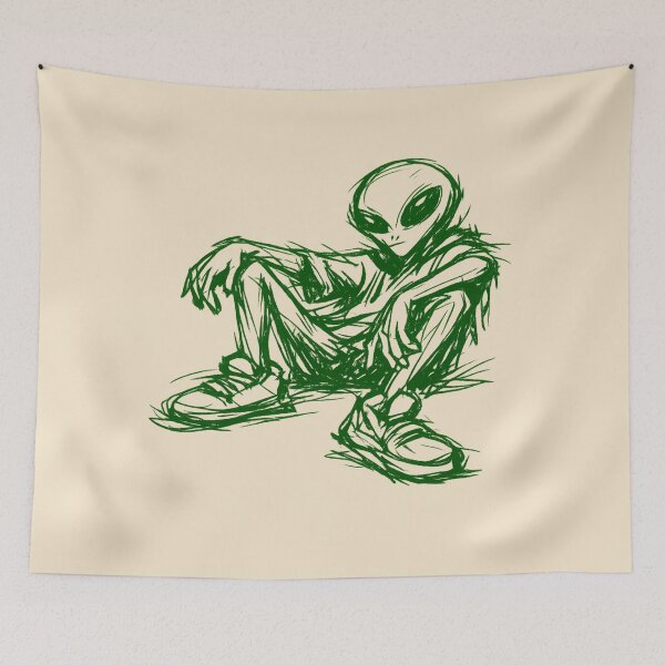 Item preview, Abstract Alien Sketch Green Streetwear Graphic | Minimal Grunge Creature Art designed and sold by JonelCrafts.