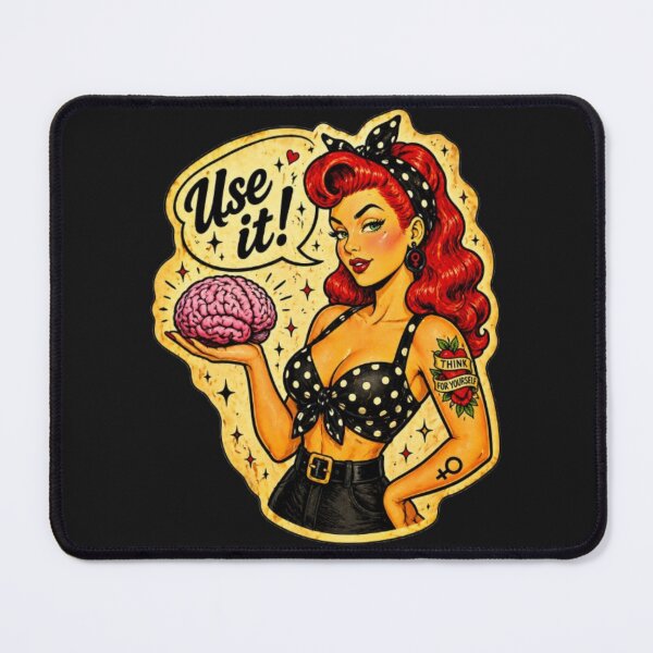 Item preview, Use It! – Retro Feminist Pin-Up Brain Power designed and sold by Rebel Femme Studio.