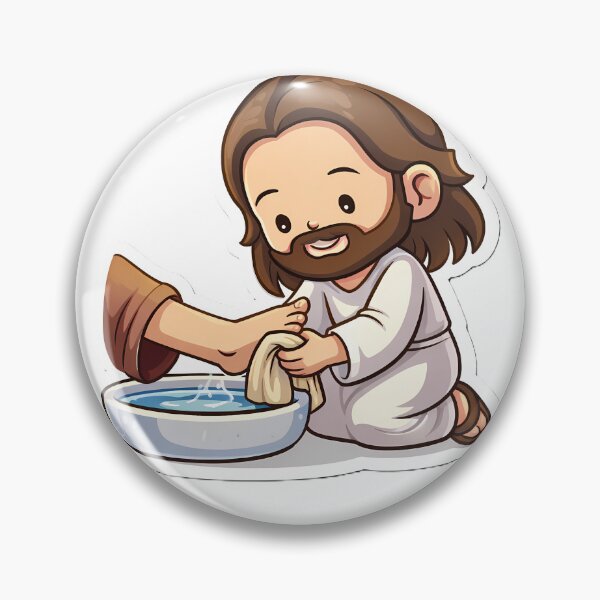 Item preview, Chibi Jesus Washing Feet Cute Christian Sticker Art designed and sold by Faithlines.