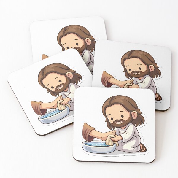 Item preview, Chibi Jesus Washing Feet Cute Christian Sticker Art designed and sold by Faithlines.