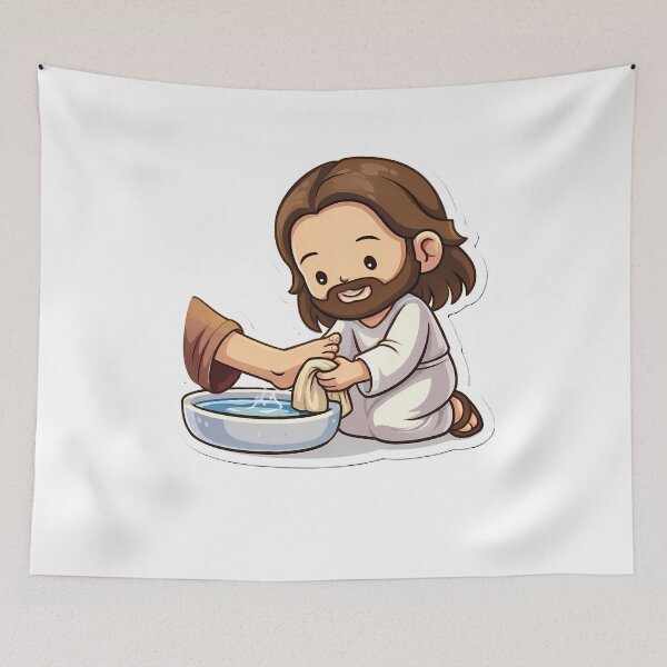 Item preview, Chibi Jesus Washing Feet Cute Christian Sticker Art designed and sold by Faithlines.