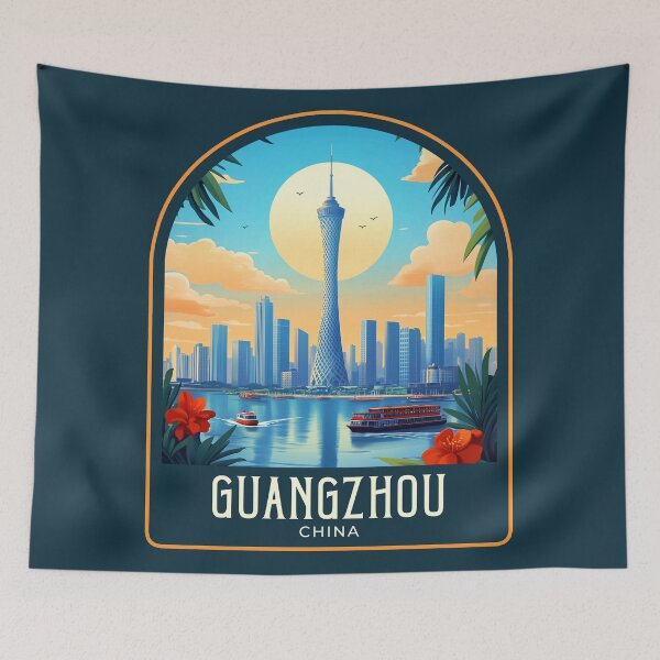 Item preview, Guangzhou Vintage Travel Illustration designed and sold by HomeLivingCo.