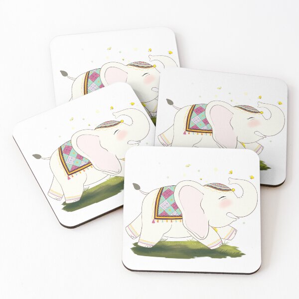 Item preview, Happy Elephant with Butterflies – Cute Joyful Animal Illustration designed and sold by crayonique.