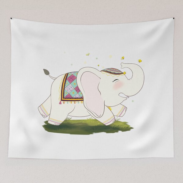 Item preview, Happy Elephant with Butterflies – Cute Joyful Animal Illustration designed and sold by crayonique.