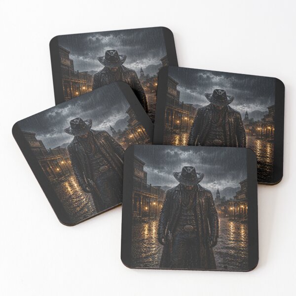 Item preview, Dark Outlaw Cowboy in the Rain – Wild West Gunslinger Night Scene designed and sold by  QuarterHorseArt by Just my Studio.