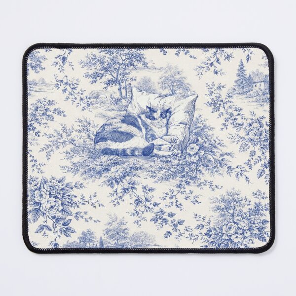 Item preview, Sleeping Cat Blue French Toile Pattern designed and sold by Spectrumcontour.
