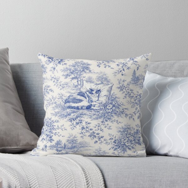 Item preview, Sleeping Cat Blue French Toile Pattern designed and sold by Spectrumcontour.