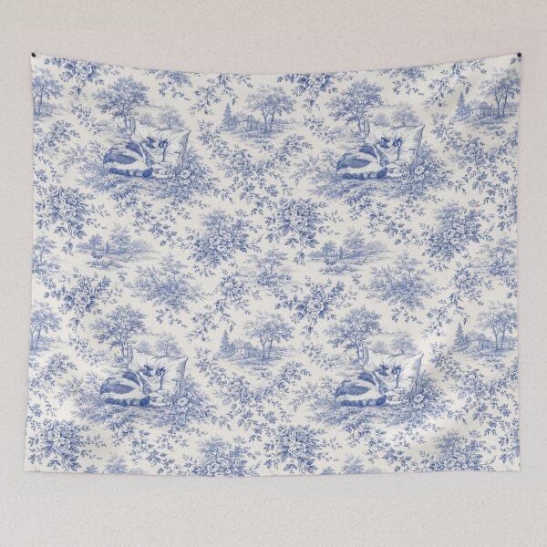 Item preview, Sleeping Cat Blue French Toile Pattern designed and sold by Spectrumcontour.