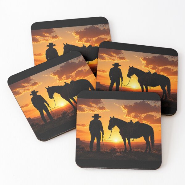 Item preview, Cowboy & Horse at Sunset – Western Freedom and Loyalty Scene designed and sold by  QuarterHorseArt by Just my Studio.