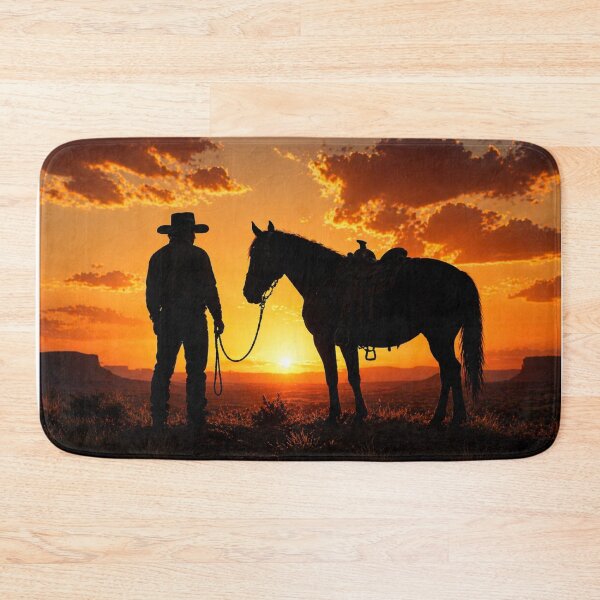 Item preview, Cowboy & Horse at Sunset – Western Freedom and Loyalty Scene designed and sold by  QuarterHorseArt by Just my Studio.