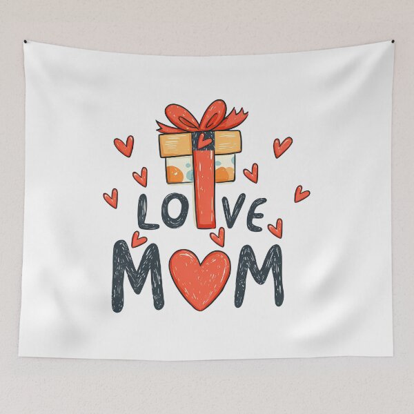 Item preview, Love Mom Gift Box Illustration with Hearts and Whimsical Typography designed and sold by DesignArtist.ia.