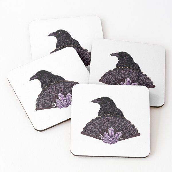 Item preview, Amethyst Crystals Crow Dark Lace Fan Gift designed and sold by IllumeInk.