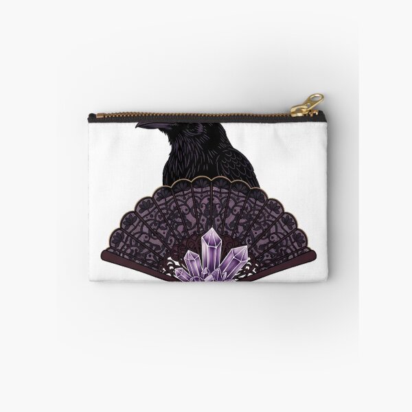 Artikelvorschau, Amethyst-Kristalle, Krähe, dunkler Spitzenfächer, Geschenk entworfen und verkauft von IllumeInk.