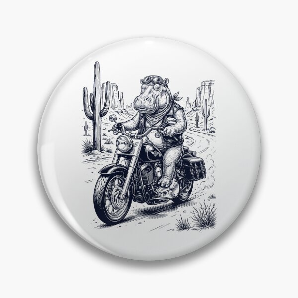 Artikelvorschau, Vintage-Nilpferd auf Motorrad, Moto Western Cowboy, Tierliebhaber entworfen und verkauft von DoodleTortle.