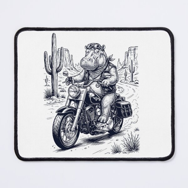 Item preview, Vintage Hippo Riding Motorbike Moto Western Cowboy Animal Lover designed and sold by DoodleTortle.