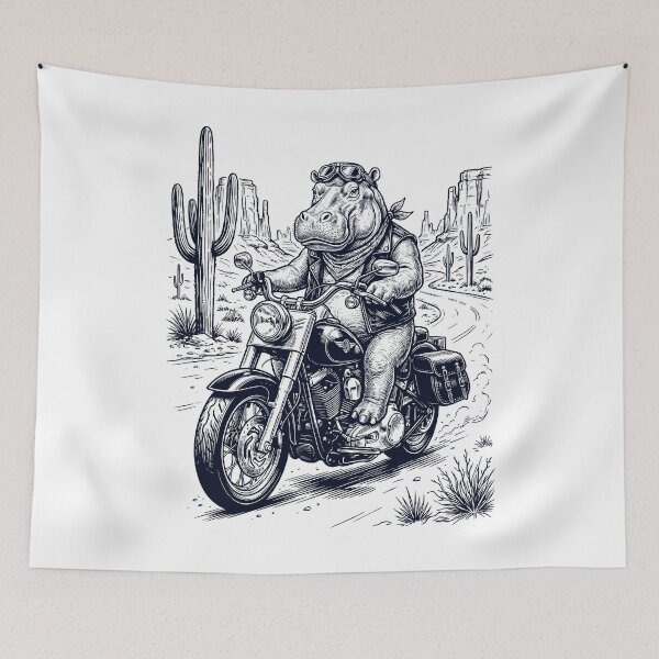 Item preview, Vintage Hippo Riding Motorbike Moto Western Cowboy Animal Lover designed and sold by DoodleTortle.