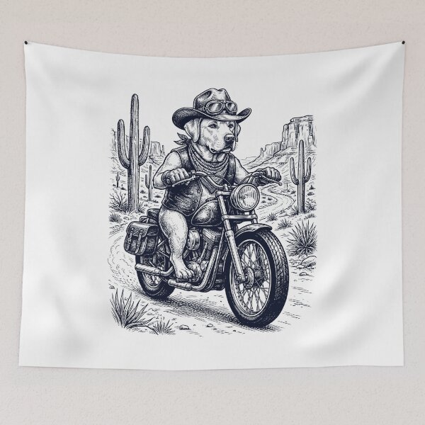 Item preview, Vintage Labrador Retriever Riding Motorbike Moto Western Cowboy Dog Lover designed and sold by DoodleTortle.