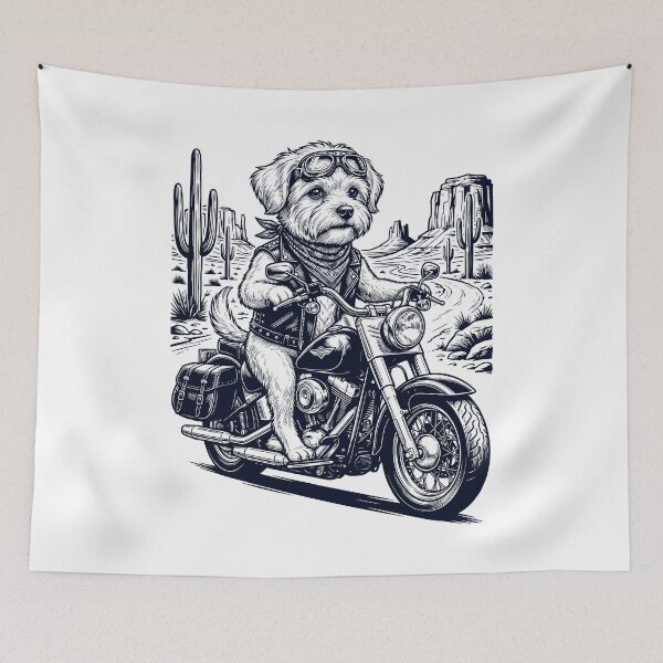 Item preview, Vintage Maltese Riding Motorbike Moto Western Cowboy Dog Lover designed and sold by DoodleTortle.