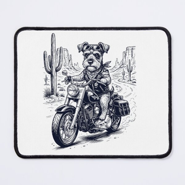 Item preview, Vintage Miniature Schnauzer Riding Motorbike Moto Western Cowboy Dog Lover designed and sold by DoodleTortle.