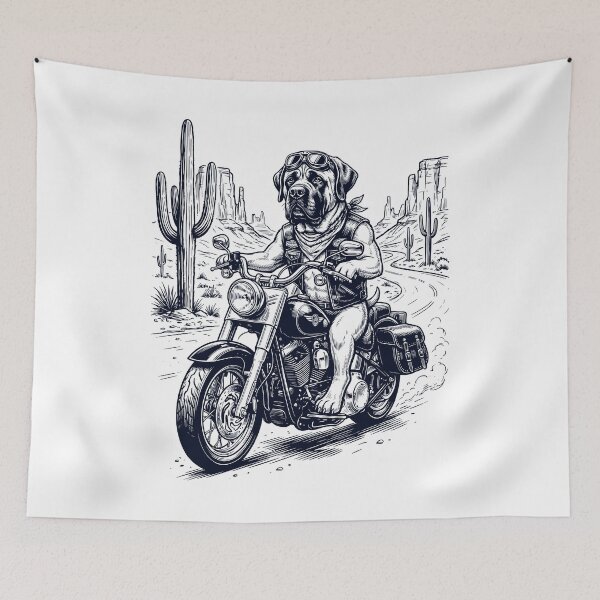 Item preview, Vintage Mastiff Riding Motorbike Moto Western Cowboy Dog Lover designed and sold by DoodleTortle.