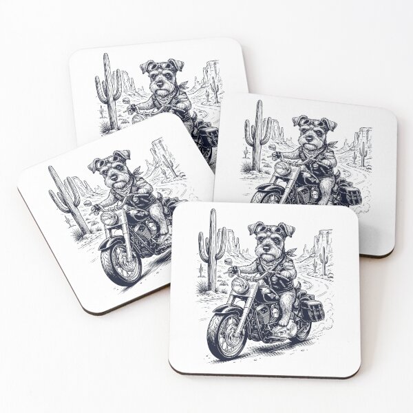 Item preview, Vintage Miniature Schnauzer Riding Motorbike Moto Western Cowboy Dog Lover designed and sold by DoodleTortle.