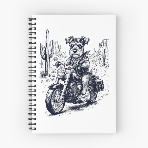 Item preview, Vintage Miniature Schnauzer Riding Motorbike Moto Western Cowboy Dog Lover designed and sold by DoodleTortle.