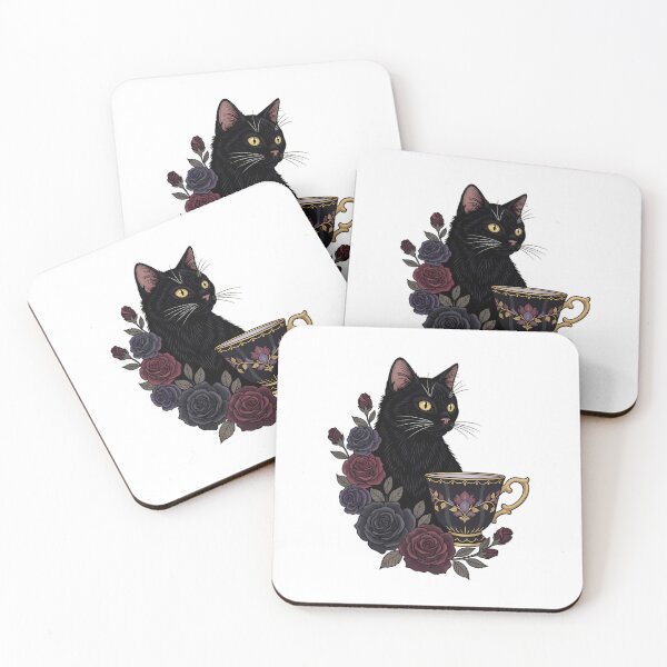 Artikelvorschau, Schwarze Katze, Samtband, schwarze Rose, Teetasse, Geschenk entworfen und verkauft von IllumeInk.