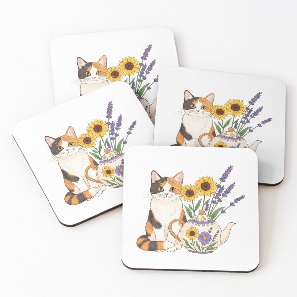 Item preview, Lavender Sprigs Calico Cat Wildflower Teapot Gift designed and sold by pumsquare.