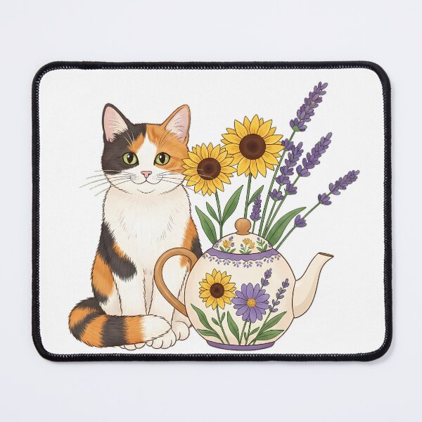 Item preview, Lavender Sprigs Calico Cat Wildflower Teapot Gift designed and sold by pumsquare.