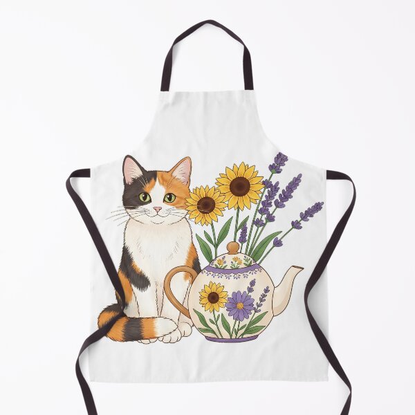 Item preview, Lavender Sprigs Calico Cat Wildflower Teapot Gift designed and sold by pumsquare.