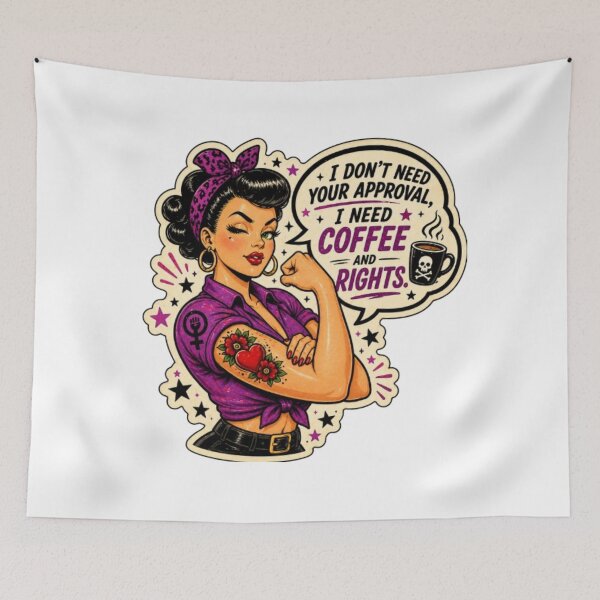 Item preview, Coffee and Rights Retro Rockabilly Girl designed and sold by Rebel Femme Studio.