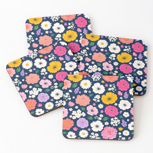Item preview, Blooming Chaos – Vibrant Floral Pattern on Navy Blue designed and sold by Gravitylessarts.