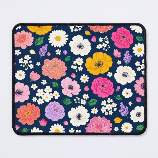 Item preview, Blooming Chaos – Vibrant Floral Pattern on Navy Blue designed and sold by Gravitylessarts.