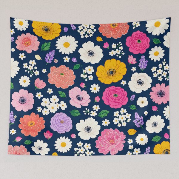 Item preview, Blooming Chaos – Vibrant Floral Pattern on Navy Blue designed and sold by Gravitylessarts.