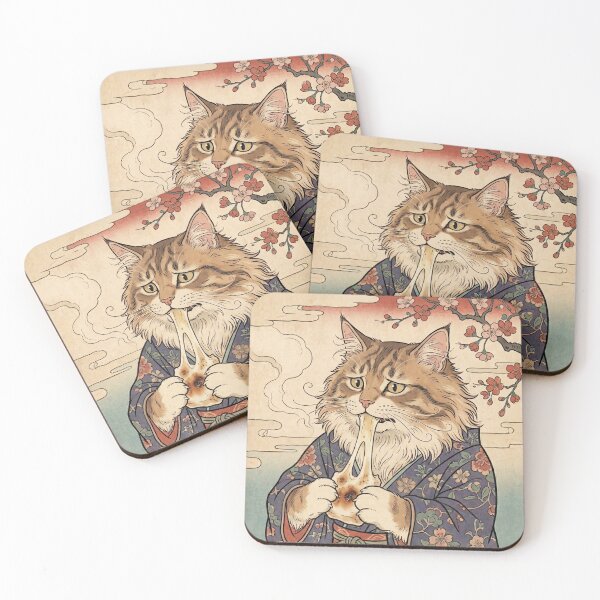 Item preview, Maine Coon Cat Struggling with Stretchy Mochi — Neko no Mochi Nangi Zu | Japanese Ukiyo-e Cat Art designed and sold by Ukiyo Neko Hyakkei - Cats of the Floating World-.
