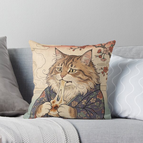 Item preview, Maine Coon Cat Struggling with Stretchy Mochi — Neko no Mochi Nangi Zu | Japanese Ukiyo-e Cat Art designed and sold by Ukiyo Neko Hyakkei - Cats of the Floating World-.