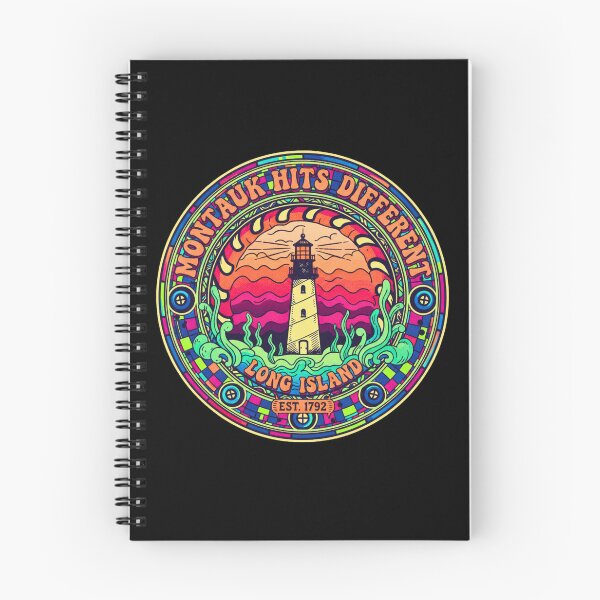 Item preview, Montauk Hits Different Vintage Lighthouse Retro Sunset Badge designed and sold by FitEnvy.