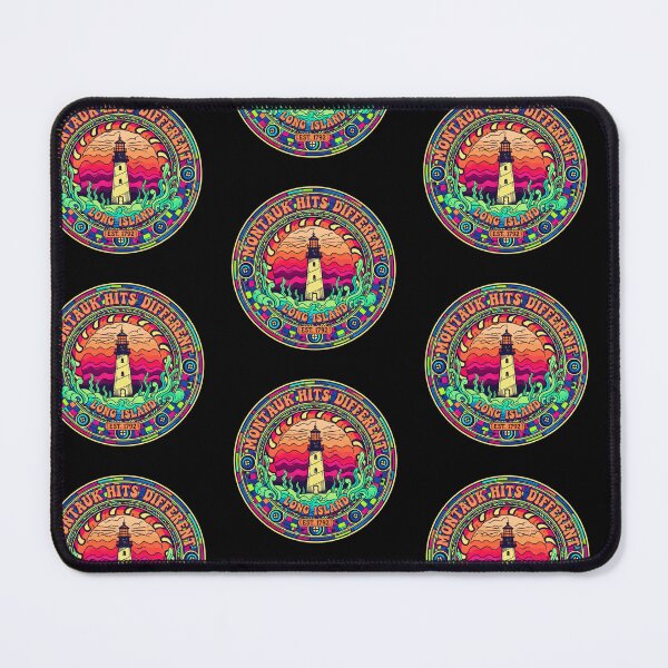 Item preview, Montauk Hits Different Vintage Lighthouse Retro Sunset Badge designed and sold by FitEnvy.