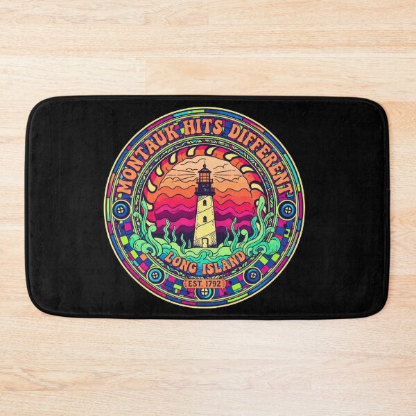 Item preview, Montauk Hits Different Vintage Lighthouse Retro Sunset Badge designed and sold by FitEnvy.