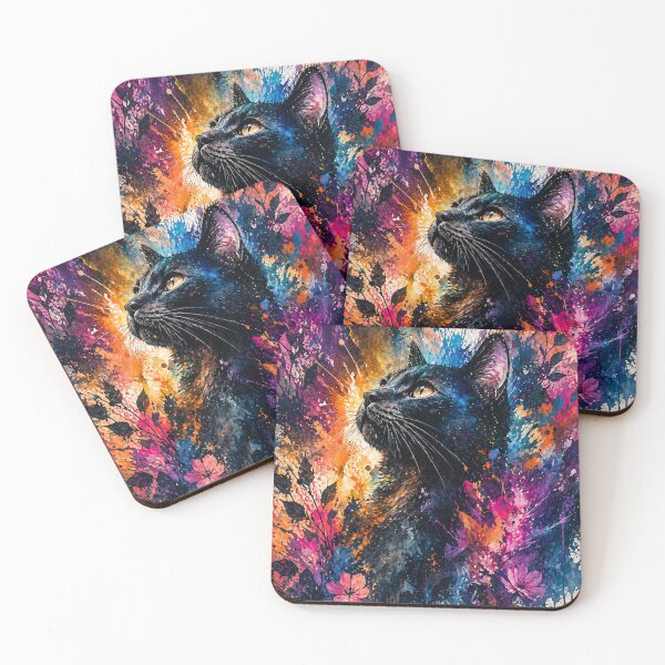 Item preview, Colorful Black Cat Wall Art | Abstract Paint Splash Cat Canvas Print | Modern Aesthetic Cat Painting Decor designed and sold by IconicDesignsXd.