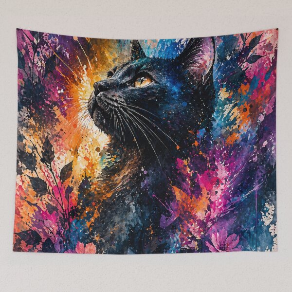 Item preview, Colorful Black Cat Wall Art | Abstract Paint Splash Cat Canvas Print | Modern Aesthetic Cat Painting Decor designed and sold by IconicDesignsXd.