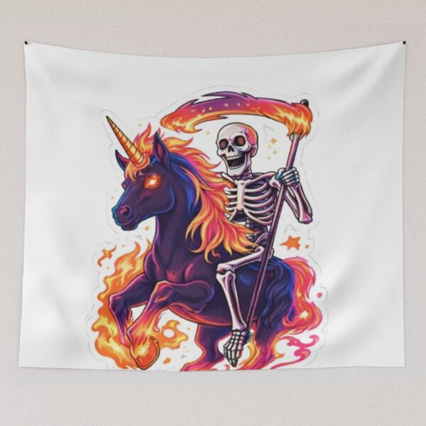 Item preview, Flaming Skeleton Rider Unicorn Dark Art designed and sold by bhaveshsticker.