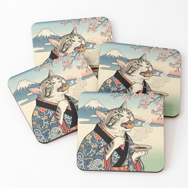 Item preview, Cat Crying from Hot Takoyaki — Neko no Takoyaki Netsurui Zu | Japanese Ukiyo-e Cat Art designed and sold by Ukiyo Neko Hyakkei - Cats of the Floating World-.