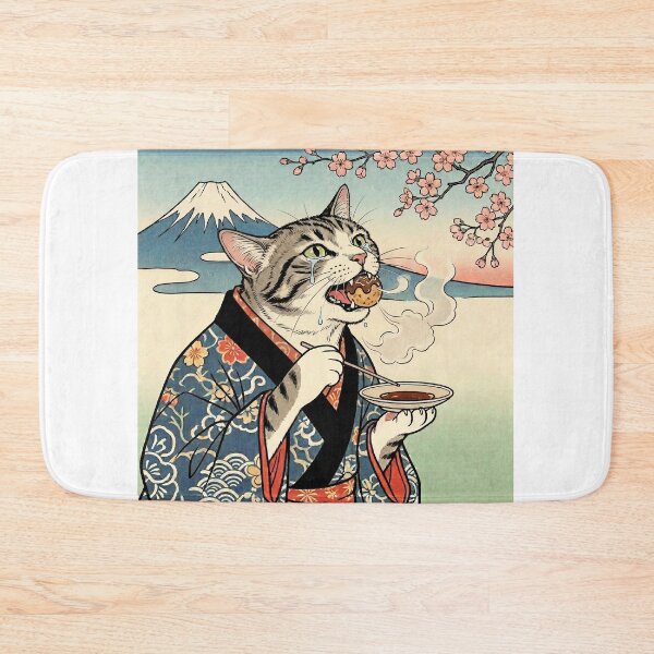Item preview, Cat Crying from Hot Takoyaki — Neko no Takoyaki Netsurui Zu | Japanese Ukiyo-e Cat Art designed and sold by Ukiyo Neko Hyakkei - Cats of the Floating World-.