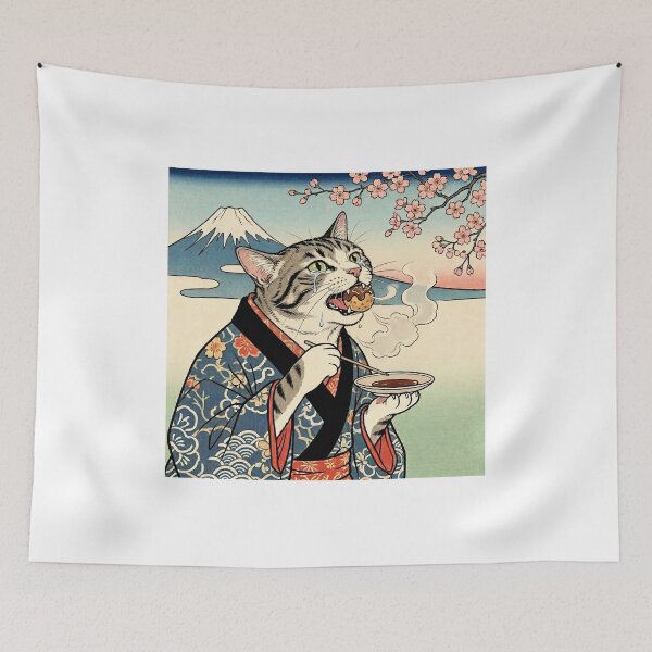 Item preview, Cat Crying from Hot Takoyaki — Neko no Takoyaki Netsurui Zu | Japanese Ukiyo-e Cat Art designed and sold by Ukiyo Neko Hyakkei - Cats of the Floating World-.