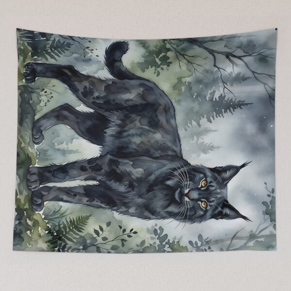 Item preview, Gothic Black Lynx in Misty Pine Forest designed and sold by RubisLeaf.