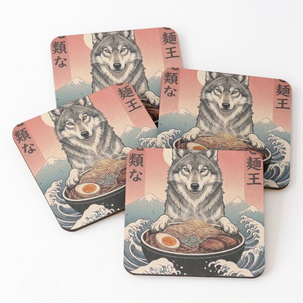 Item preview, Funny Wolf Japanese Ramen Noodles Vintage Kanagawa Wave designed and sold by FurryHavenPH.