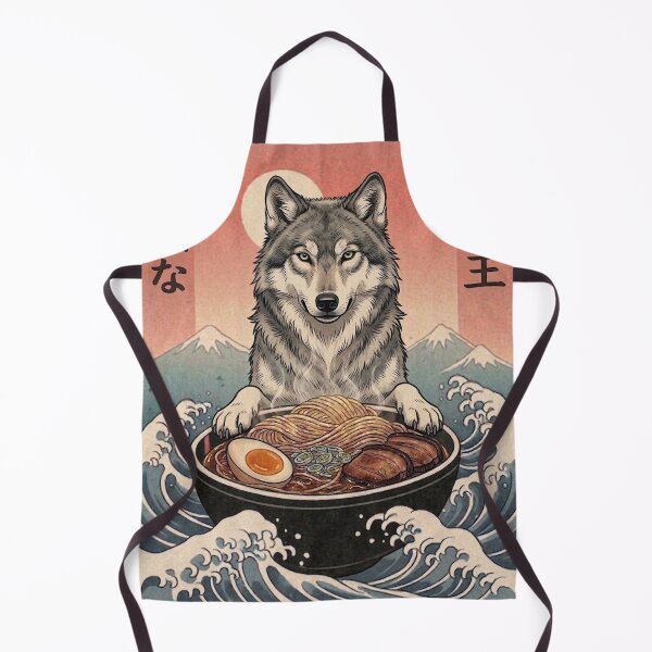 Item preview, Funny Wolf Japanese Ramen Noodles Vintage Kanagawa Wave designed and sold by FurryHavenPH.